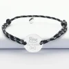 Bracelet homme Famille des mariés personnalisé cordage marin simple médaille gravée argent 2 trous 20 mm