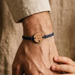 Bracelet homme médaille gravée bois ronde 21 mm - Edition spéciale "Meilleur papa"