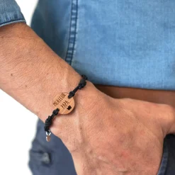 Bracelet homme médaille gravée bois ronde 21 mm - Edition spéciale 