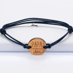 Bracelet homme médaille gravée bois ronde 21 mm - Edition spéciale