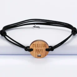 Bracelet homme médaille gravée bois ronde 21 mm - Edition spéciale
