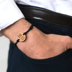 Bracelet homme médaille gravée bois ronde 21 mm - Edition spéciale
