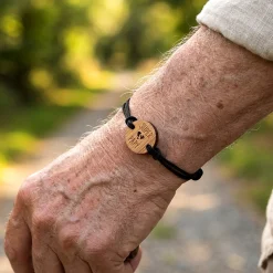 Bracelet homme médaille gravée bois ronde 21 mm - Edition spéciale "Super Papy"