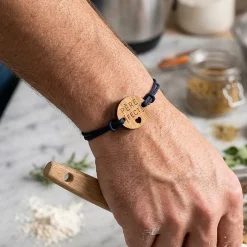 Bracelet homme médaille gravée bois ronde 21 mm - Edition spéciale "Père fect"