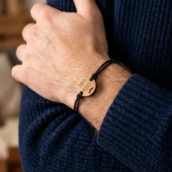 Bracelet homme médaille gravée bois ronde 21 mm - Edition spéciale "Papa poule ajouré"