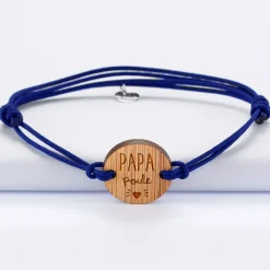 Bracelet homme médaille gravée bois ronde 21 mm - Edition spéciale "Papa Poule"