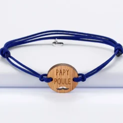 Bracelet homme médaille gravée bois ronde 21 mm - Edition spéciale "Papy poule ajouré"