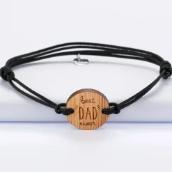Bracelet homme médaille gravée bois ronde 21 mm - Edition spéciale "Best Dad ever"