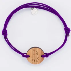 Bracelet homme personnalisé cordon double médaille gravée bois ronde 2 trous 21 mm - HappyBulle x Barbapapa