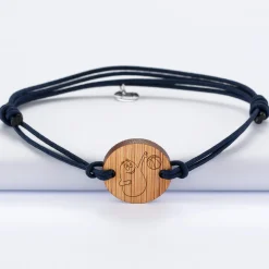 Bracelet homme personnalisé cordon double médaille gravée bois ronde 2 trous 21 mm - HappyBulle x Barbapapa