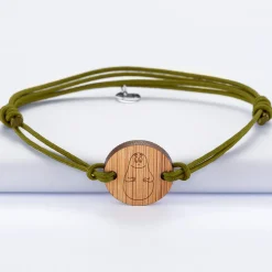 Bracelet homme personnalisé cordon double médaille gravée bois ronde 2 trous 21 mm - HappyBulle x Barbapapa