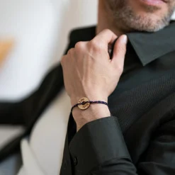Bracelet homme personnalisé cordage marin simple médaille gravée bois cible ronde 21 mm