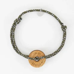 Bracelet homme personnalisé cordage marin simple médaille gravée bois cible ronde 21 mm