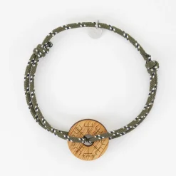 Bracelet homme personnalisé cordage marin simple médaille gravée bois cible ronde 21 mm