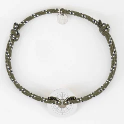 Bracelet homme personnalisé cordage marin simple médaille gravée argent cible 20 mm - Edition spéciale Rose des vents