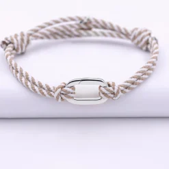 Bracelet homme personnalisé cordon marin double tressé collection Chapitre mousqueton 11x19 mm argent - à composer