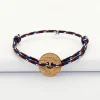 Bracelet homme personnalisé cordage BLEU BLANC ROUGE médaille gravée bois cible ronde 21 mm