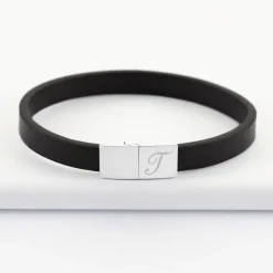 Bracelet homme personnalisé cuir fermoir gravé acier 11x11 mm