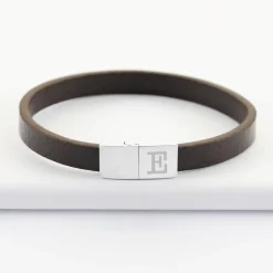 Bracelet homme personnalisé cuir fermoir gravé acier 11x11 mm