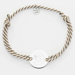 Bracelet homme personnalisé cordon marin tressé médaille gravée argent 2 trous 20 mm - Happybulle x Barbapapa