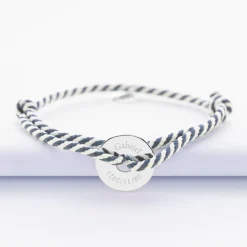 Bracelet homme personnalisé cordon marin tressé médaille gravée argent cible 16 mm