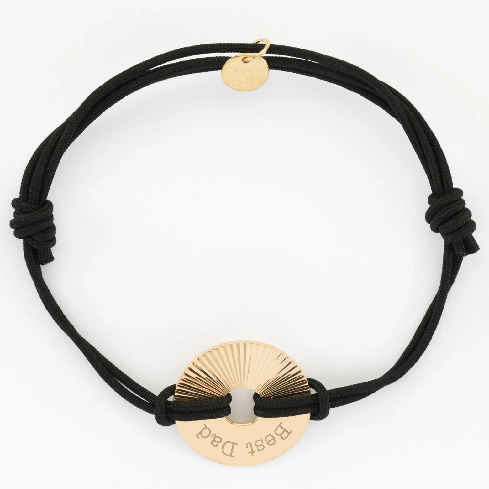 Bracelet homme personnalisé cordon double médaille gravée plaqué or cible soleil 20 mm