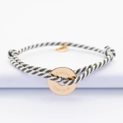 Bracelet homme personnalisé cordon marin tressé médaille gravée plaqué or cible 16 mm