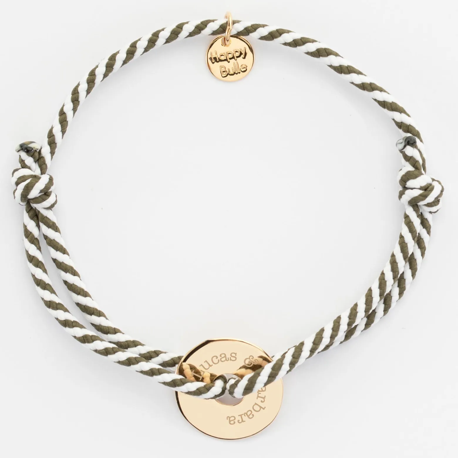Bracelet homme personnalisé cordon marin tressé médaille gravée plaqué or cible 16 mm