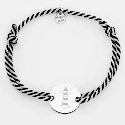 Bracelet homme personnalisé cordon marin tressé médaille gravée argent 2 trous 20 mm - Edition spéciale Marin