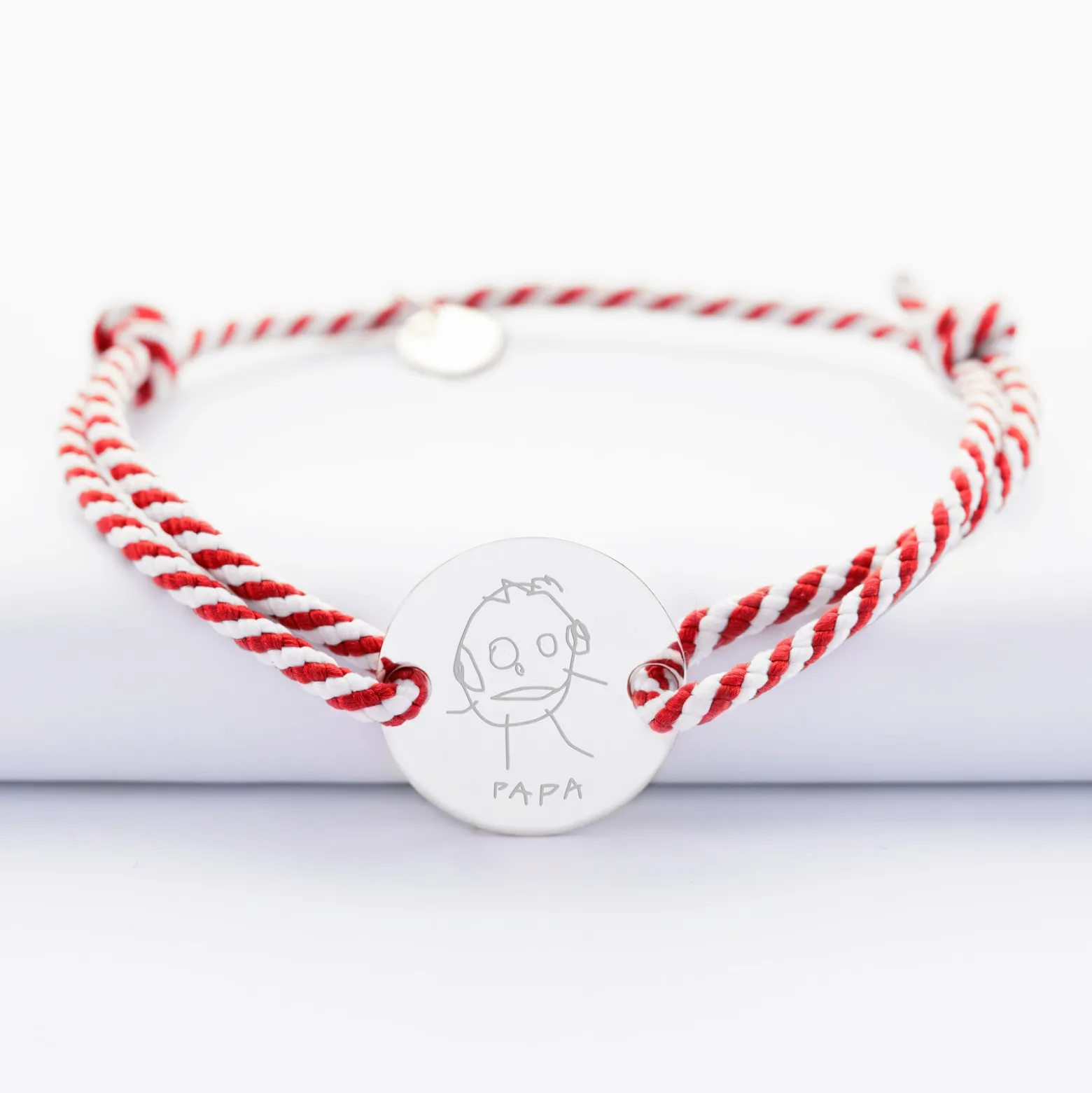 Bracelet homme personnalisé cordon marin tressé médaille gravée argent 2 trous 20 mm