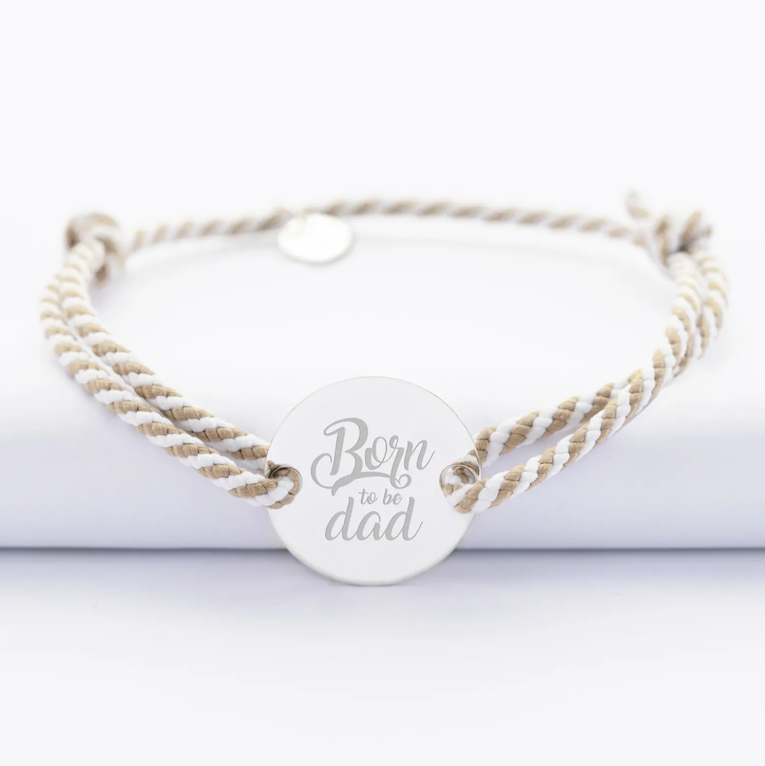 Bracelet homme personnalisé cordon marin tressé médaille gravée argent 2 trous 20 mm