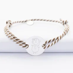 Bracelet homme personnalisé cordon marin tressé médaille gravée argent 2 trous 20 mm