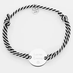 Bracelet homme personnalisé cordon marin tressé médaille gravée argent 2 trous 20 mm