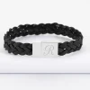 Bracelet homme personnalisé cuir tressé fermoir gravé acier 15x15 mm - Nos petits imparfaits