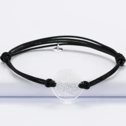 Bracelet homme personnalisé cordon double médaille gravée acrylique ronde 2 trous 21 mm "Carte du ciel étoilé"