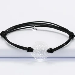 Bracelet homme personnalisé cordon double médaille gravée acrylique ronde 2 trous 21 mm 