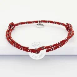 Bracelet homme personnalisé cordage marin simple médaille gravée argent cible 16 mm