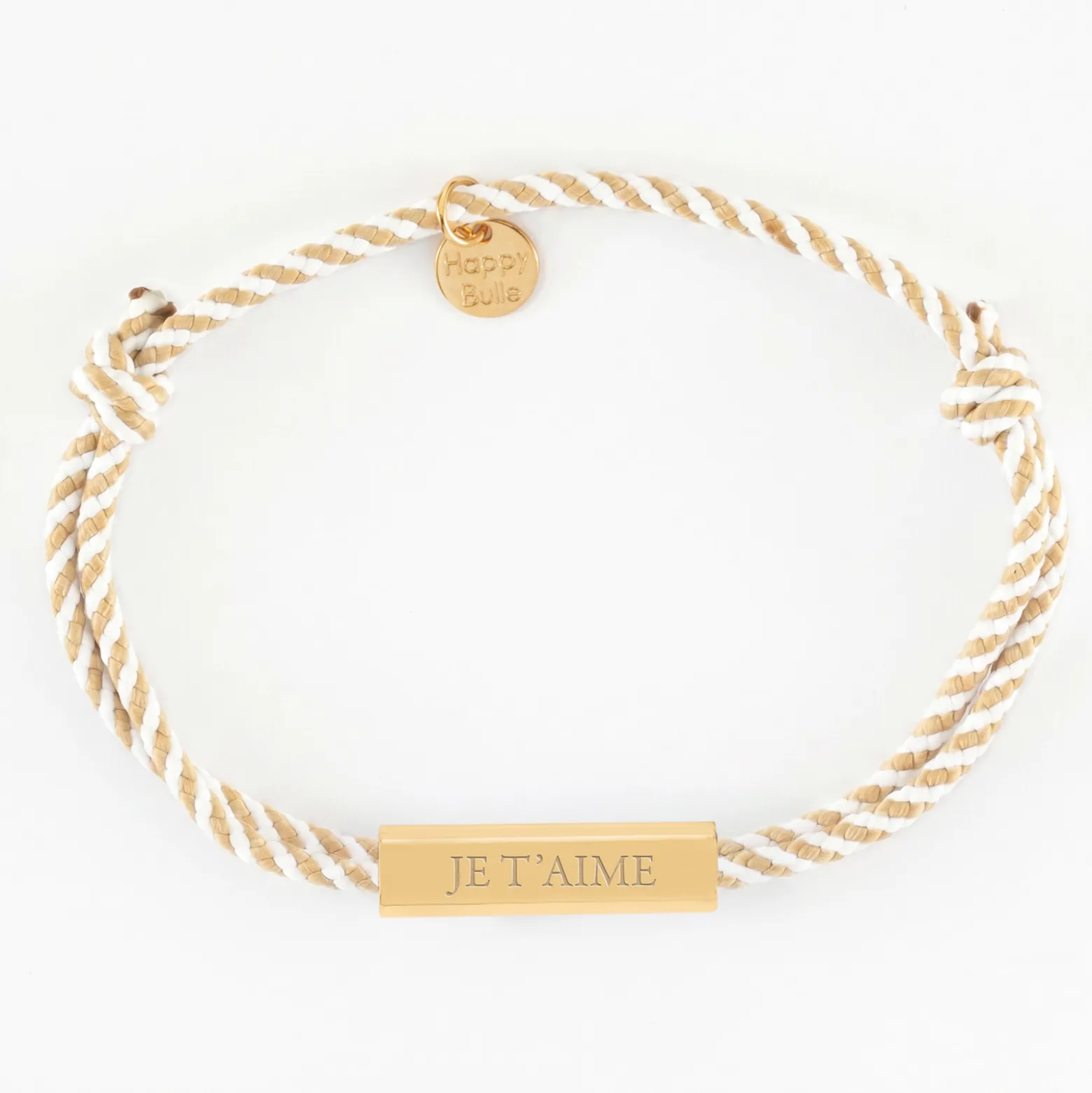 Bracelet homme personnalisé cordon tressé double médaille gravée acier doré cube rectangulaire 25x5x5 mm