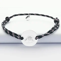 Bracelet homme personnalisé cordage marin simple médaille gravée argent 2 trous 20 mm - Edition spéciale Marin
