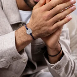 Bracelet homme personnalisé cordon doublé médaille gravée argent 2 trous 20 mm