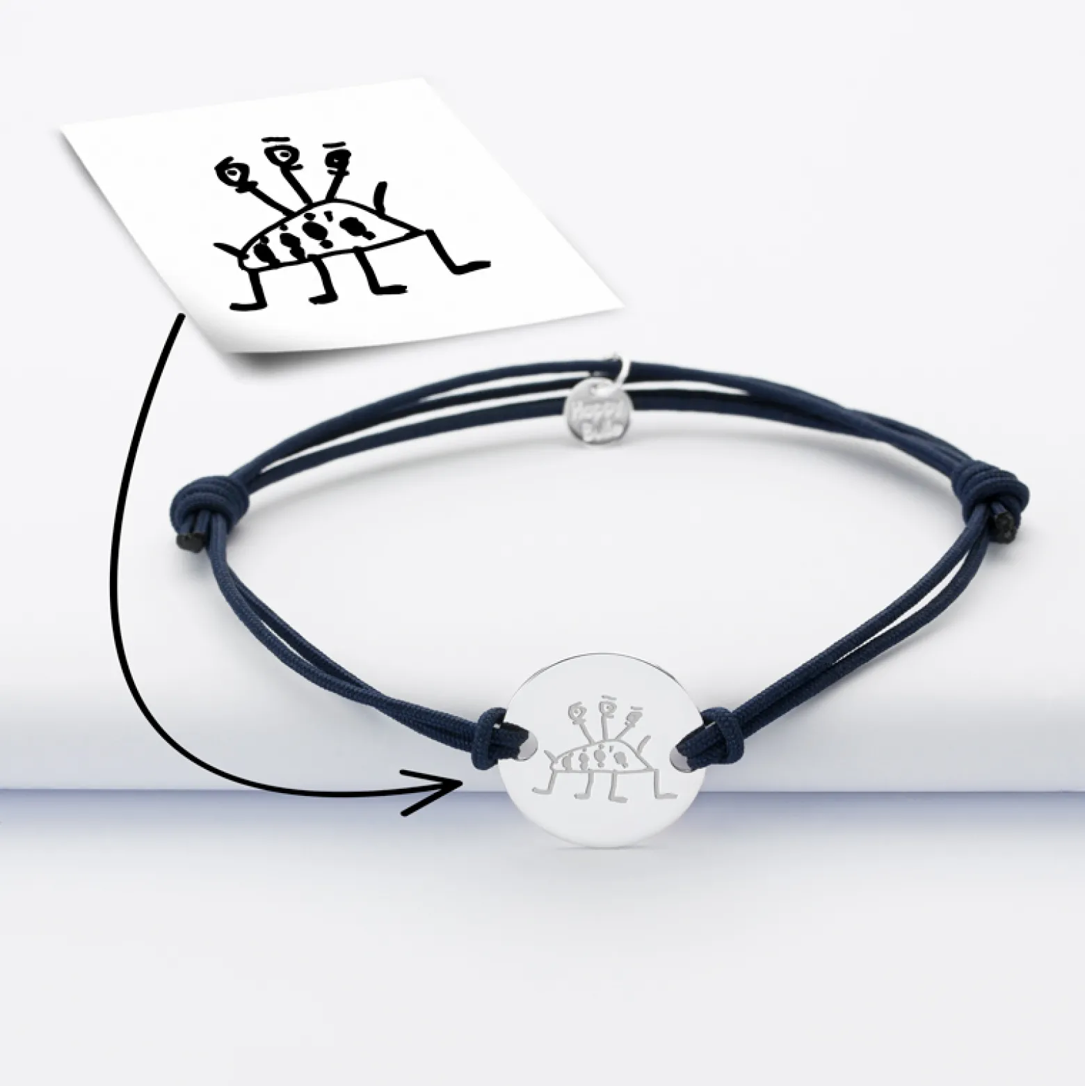 Bracelet homme personnalisé cordon doublé médaille gravée argent 2 trous 20 mm