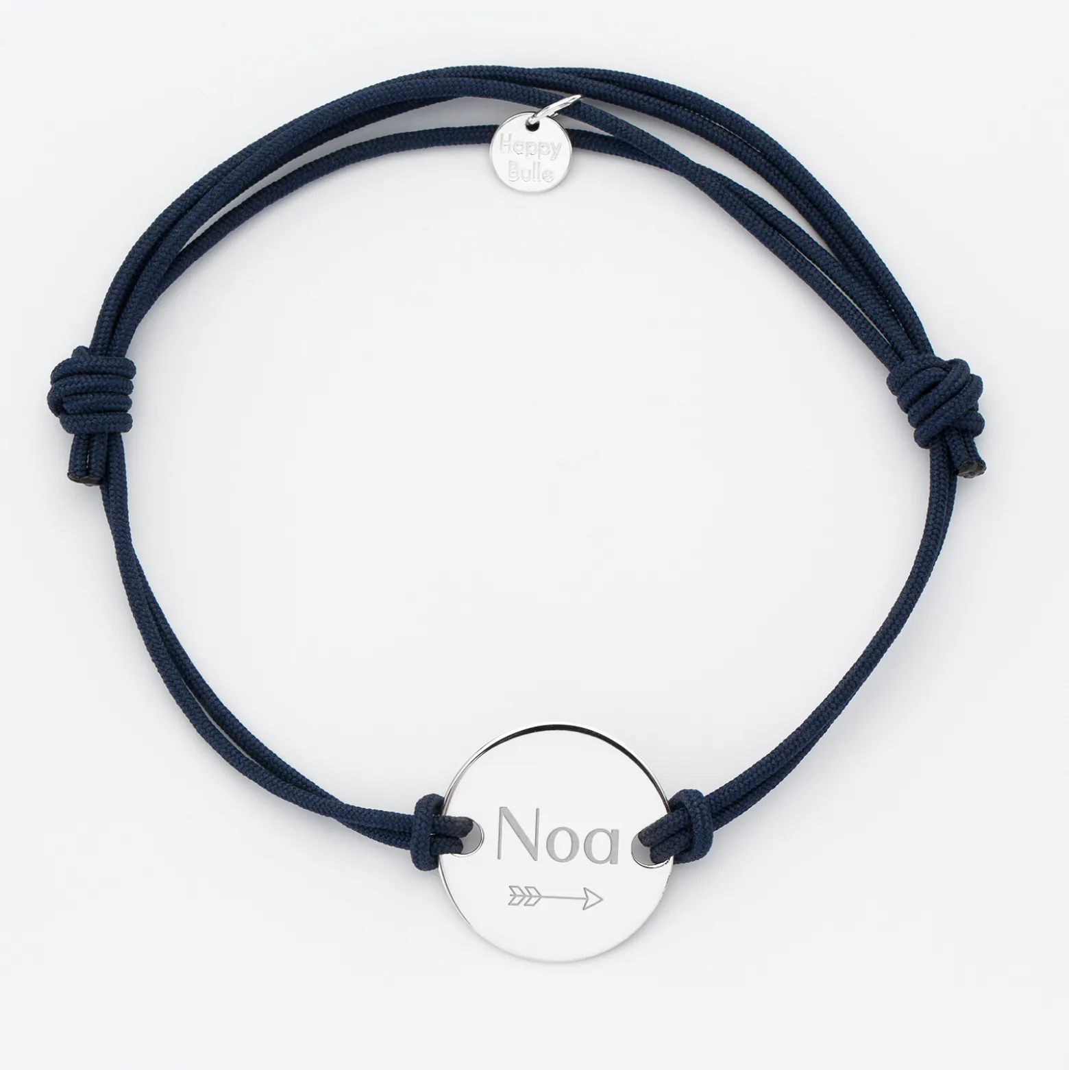 Bracelet homme personnalisé cordon doublé médaille gravée argent 2 trous 20 mm