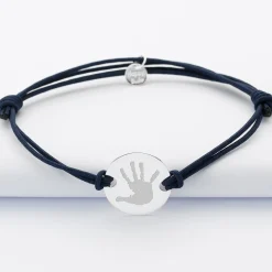 Bracelet homme personnalisé cordon doublé médaille gravée argent 2 trous 20 mm