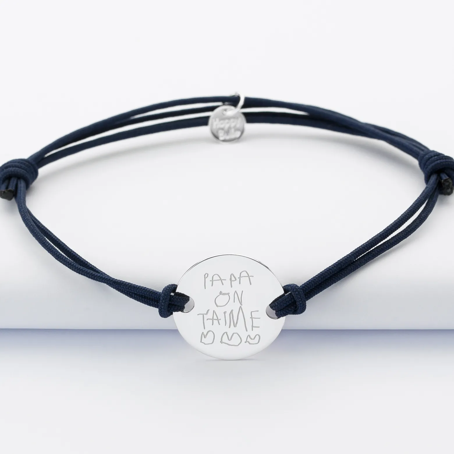 Bracelet homme personnalisé cordon doublé médaille gravée argent 2 trous 20 mm