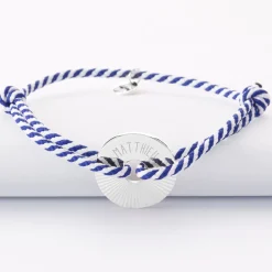 Bracelet homme personnalisé cordon tressé médaille gravée argent cible soleil 20 mm
