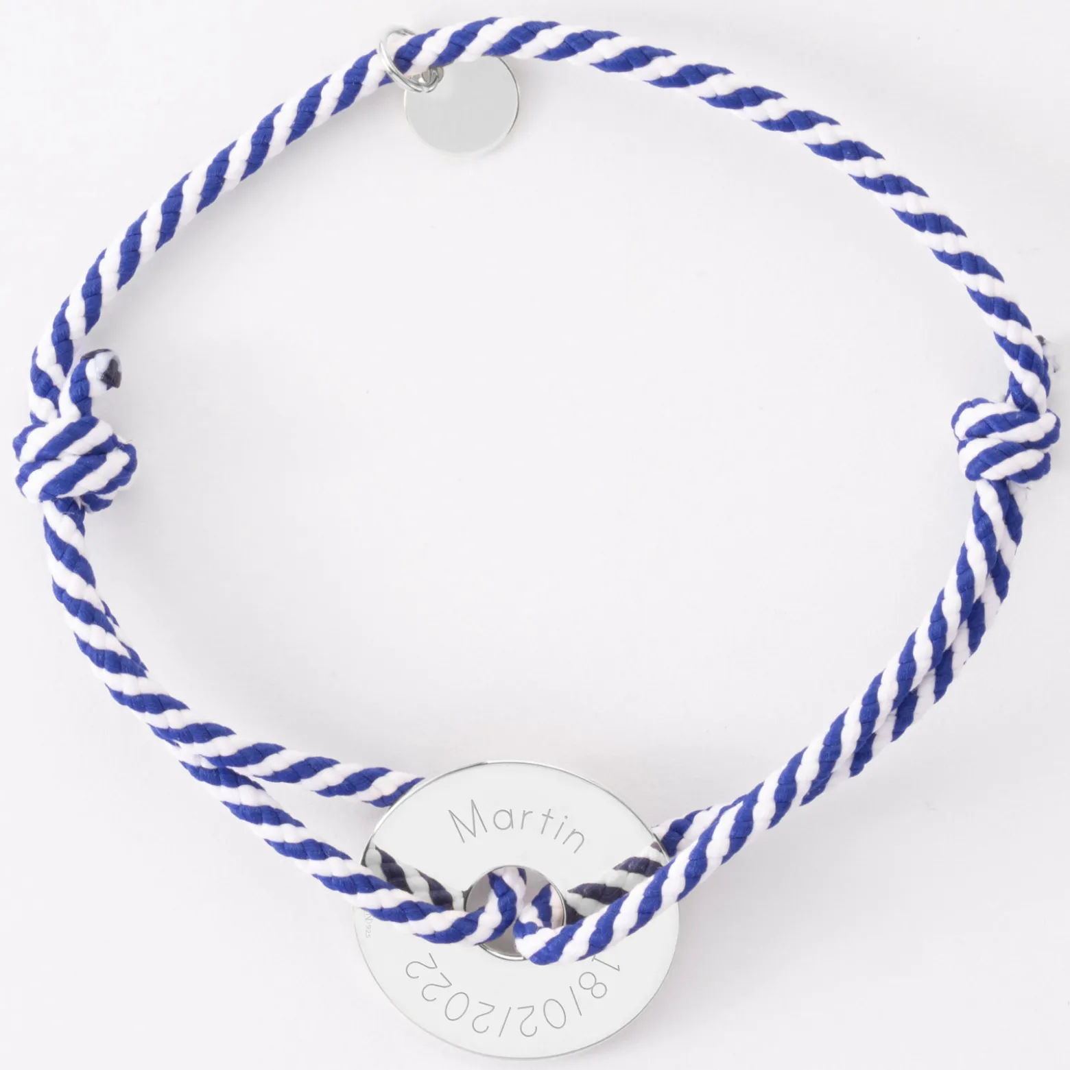 Bracelet homme personnalisé cordon tressé médaille gravée argent cible soleil 20 mm
