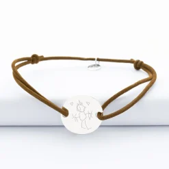 Bracelet homme personnalisé cordon cuir simple médaille gravée argent 2 trous 20 mm