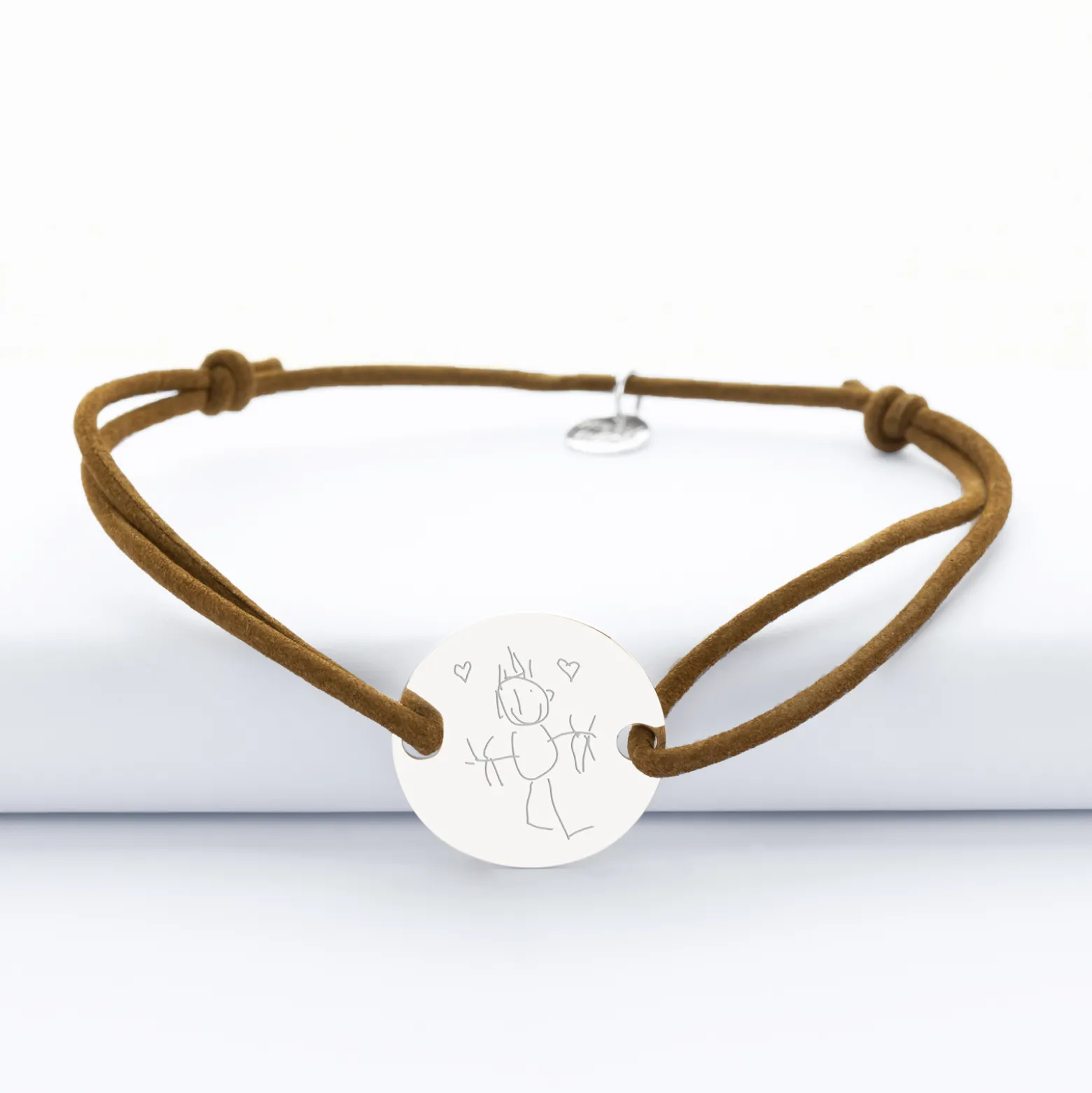 Bracelet homme personnalisé cordon cuir simple médaille gravée argent 2 trous 20 mm