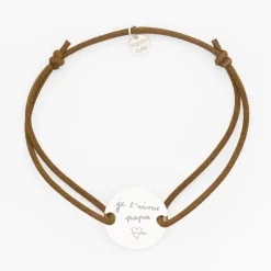 Bracelet homme personnalisé cordon cuir simple médaille gravée argent 2 trous 20 mm