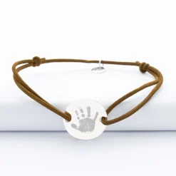 Bracelet homme personnalisé cordon cuir simple médaille gravée argent 2 trous 20 mm